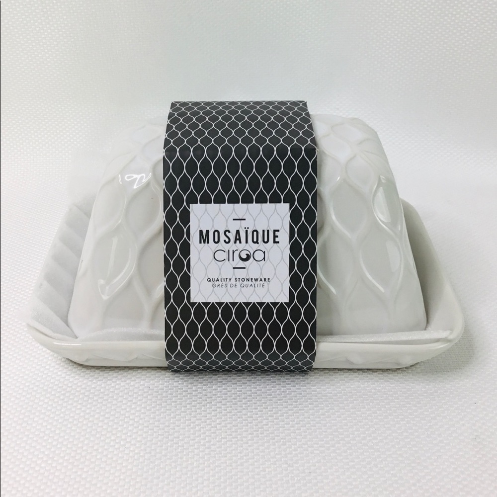 Butter Dish w/Cover White Porcelain Mosaique Ciroa